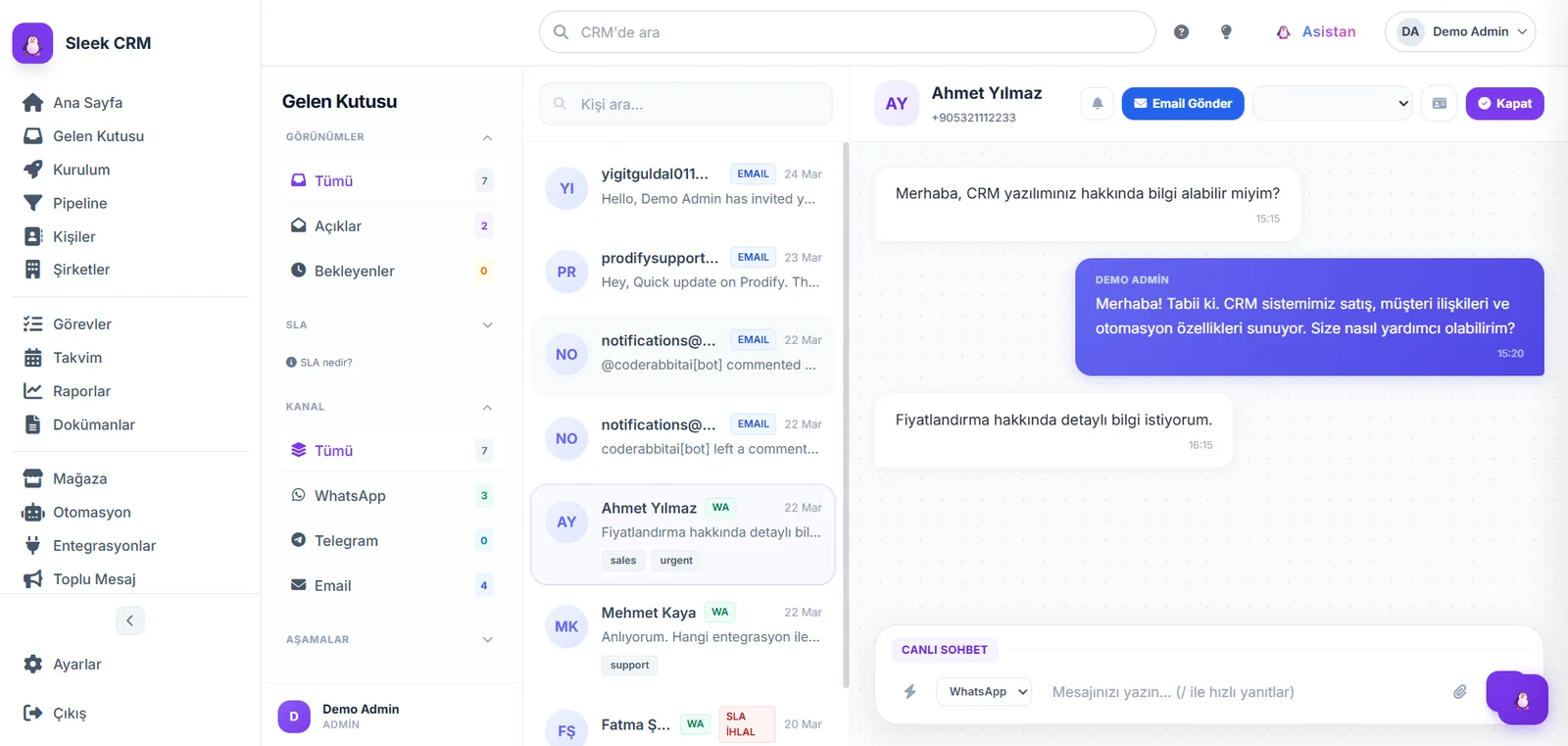 Portfiva CRM contact and deal management view