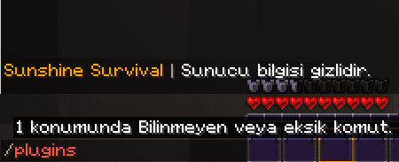 In-game chat showing /plugins replaced by a custom server message